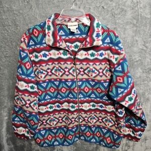 Vtg Women's  Alfred Dunner Lg Zip Fleece Cardigan Multi-Color Pockets